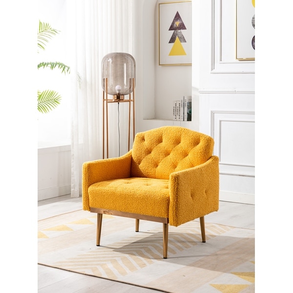 Teddy Fabric Upholstered Tufted Accent Chair With Rose Golden feet