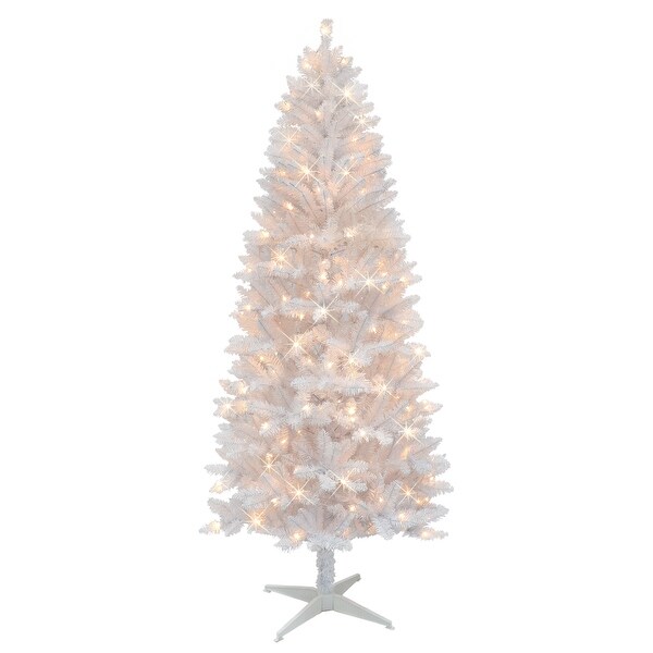 Puleo International 7 ft. PreLit White Carson Artificial Pine Tree