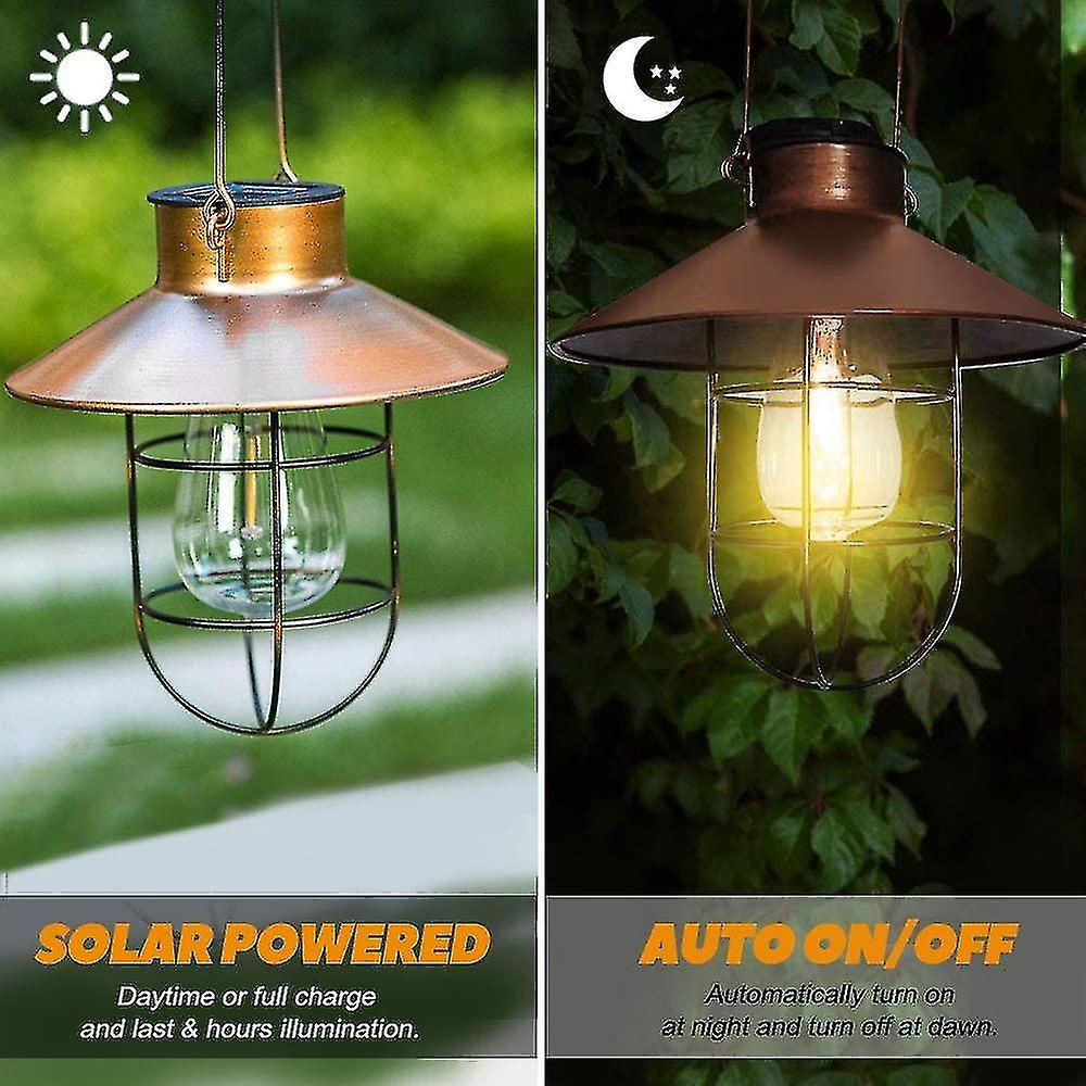 Hanging Solar Lantern With Hook， Vintage Led Solar Light With Warm White， Steel Cage， Waterproof Solar Powered Solar Lantern For Garden， Yard， Patio