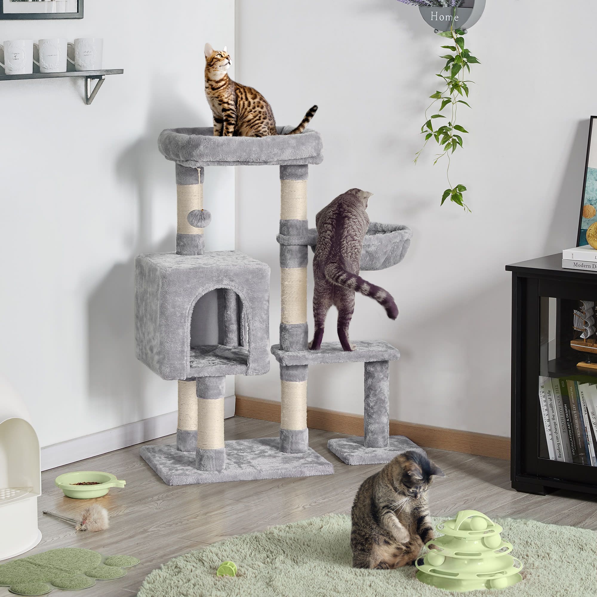 Topeakmart Light Gray Small Plush Cat Tree Condo， 38