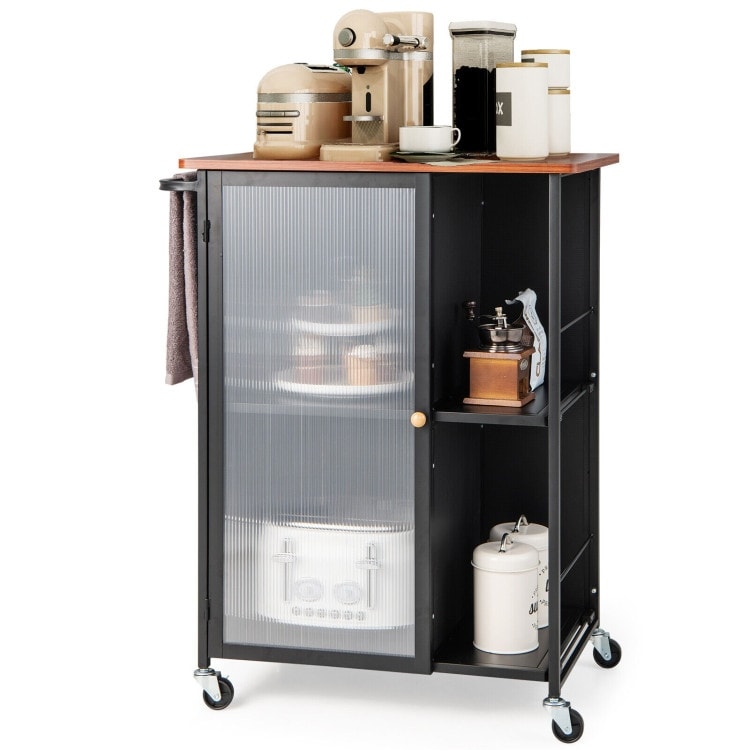 Mobile Serving Cart with Transparent Single Door Cabinet Black   27.5\