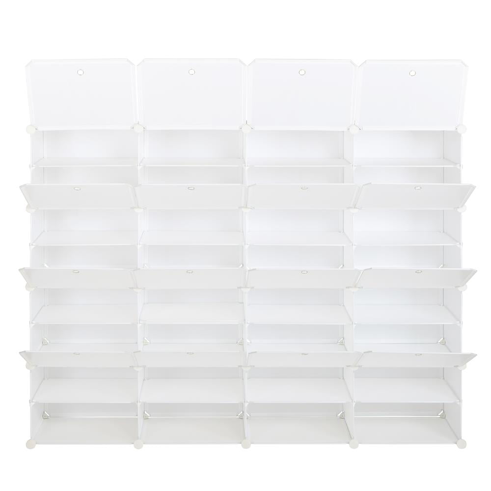 Ktaxon 32 Cubes 64 Pairs Modular Plastic Shoe Storage Cabinet Boxes Expandable 8 Tiers Shoe Rack Shelf Tower Stand Shoe Storage Organizer for Hallway Bedroom Closet Entryway White