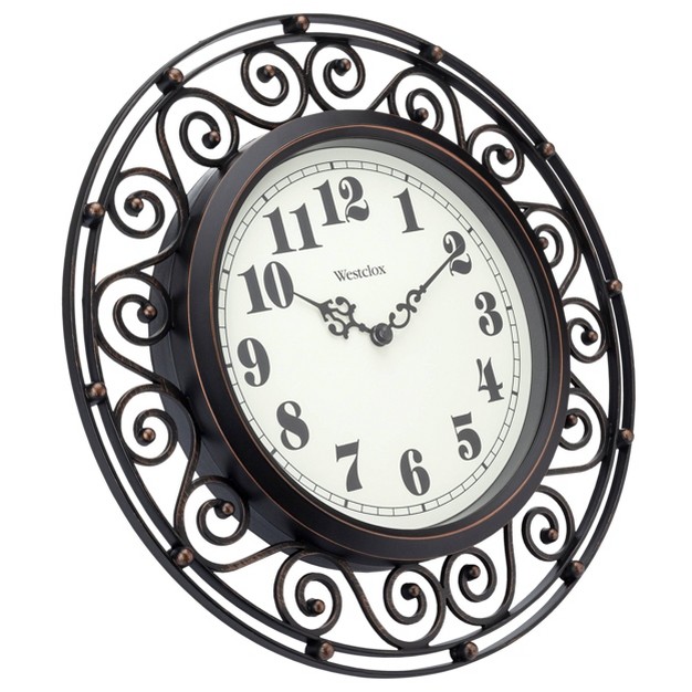 Wrought Iron Style Round Wall Clock Black bronze westclox