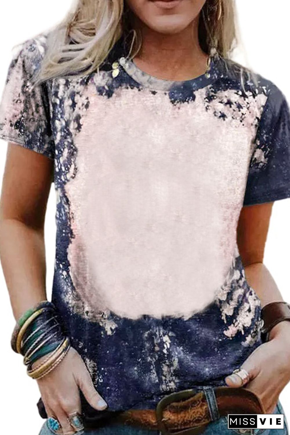 Multicolor Blank Apparel- Western Fashion Bleached Tie-dye T-shirt