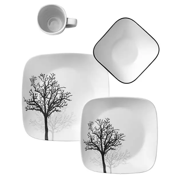 Corelle Square 16-Piece Dinnerware Set， Timber Shadows， Service for 4