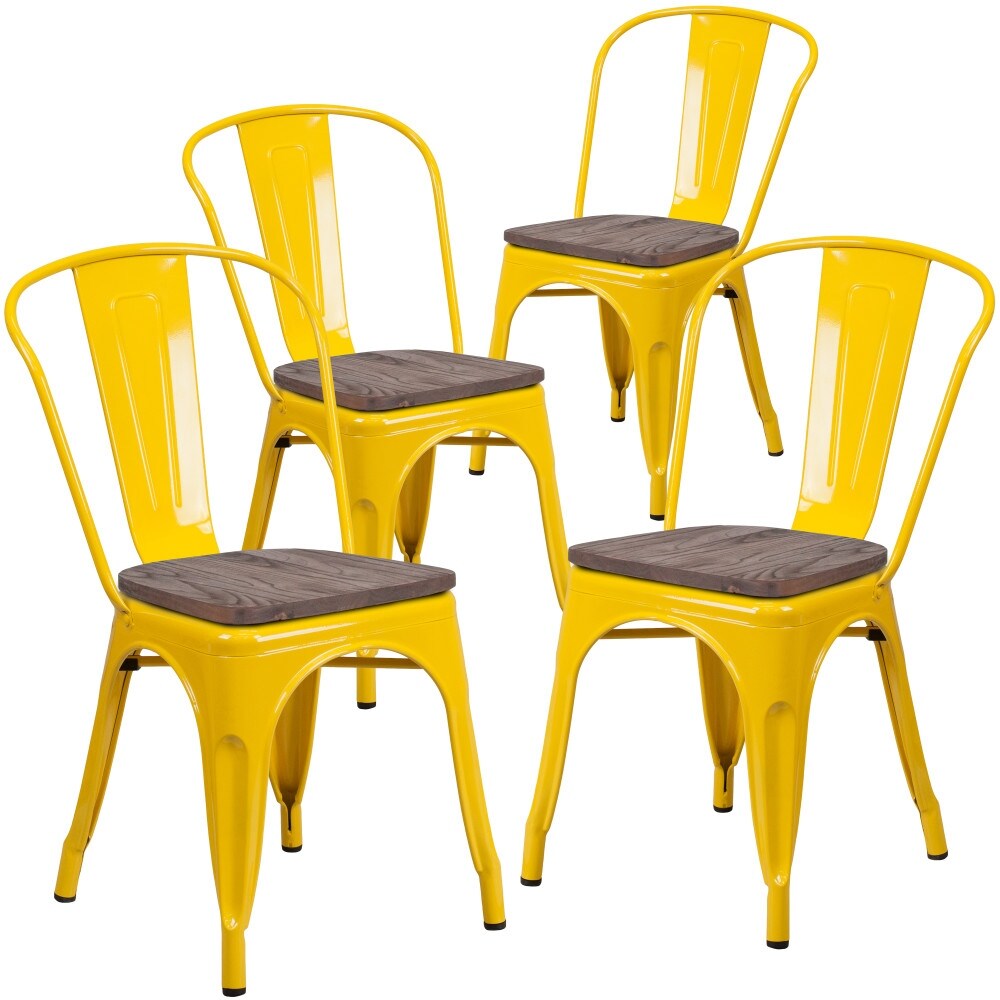 Wood Seat/ Galvanized Steel Stackable Chair (Set of 4)   18\