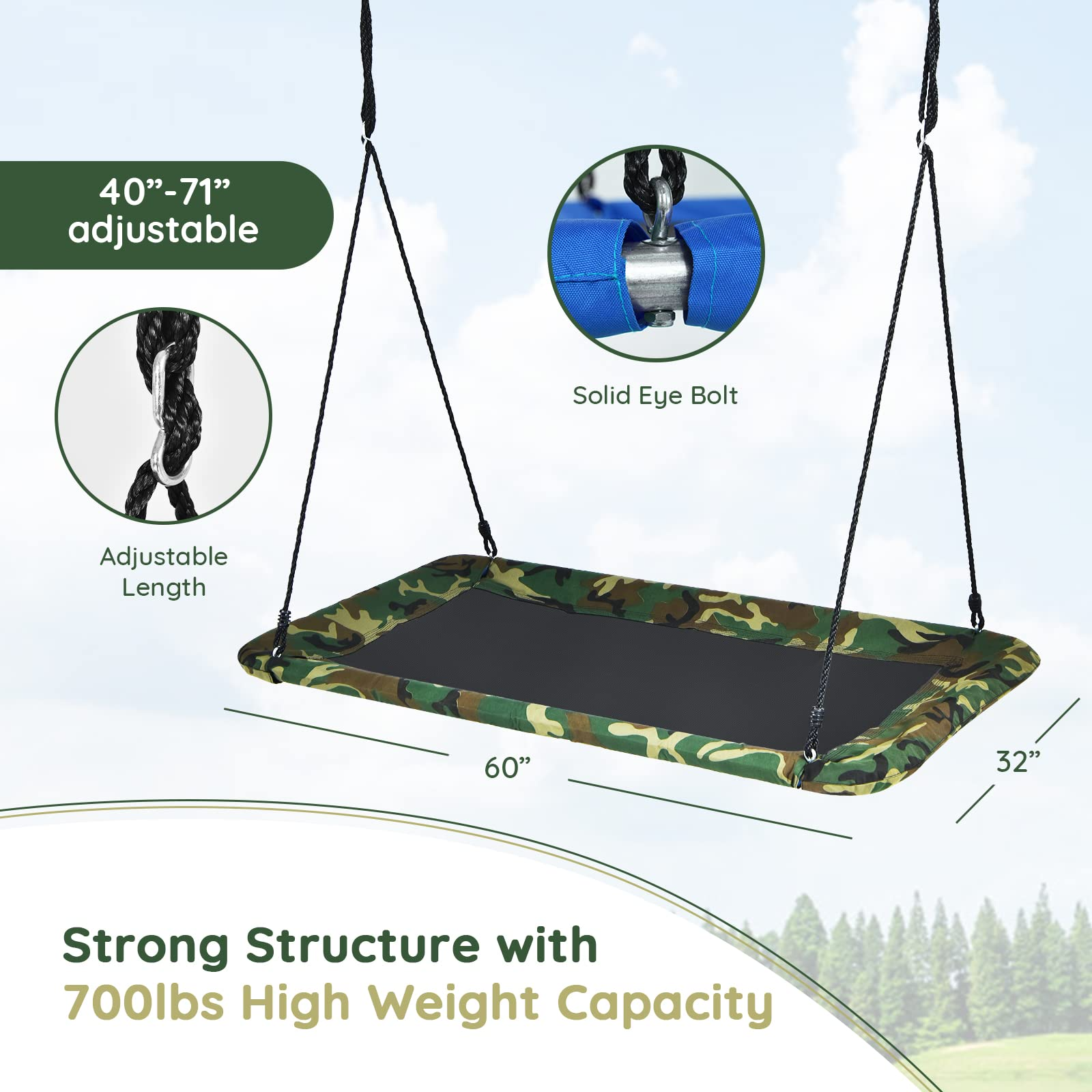 Costzon 700lb Giant 60'' Platform Saucer Tree Swing Set for Kids and Adult