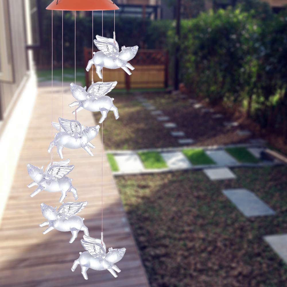 Solar Fly Pigs Wind Chimes， Outdoor Waterproof Mobile Romantic LED Multi Color-Changing Solar Sensor Powered Pig Wind Chimes Lights for Home， Yard， Night Garden， Party， Valentines Gift