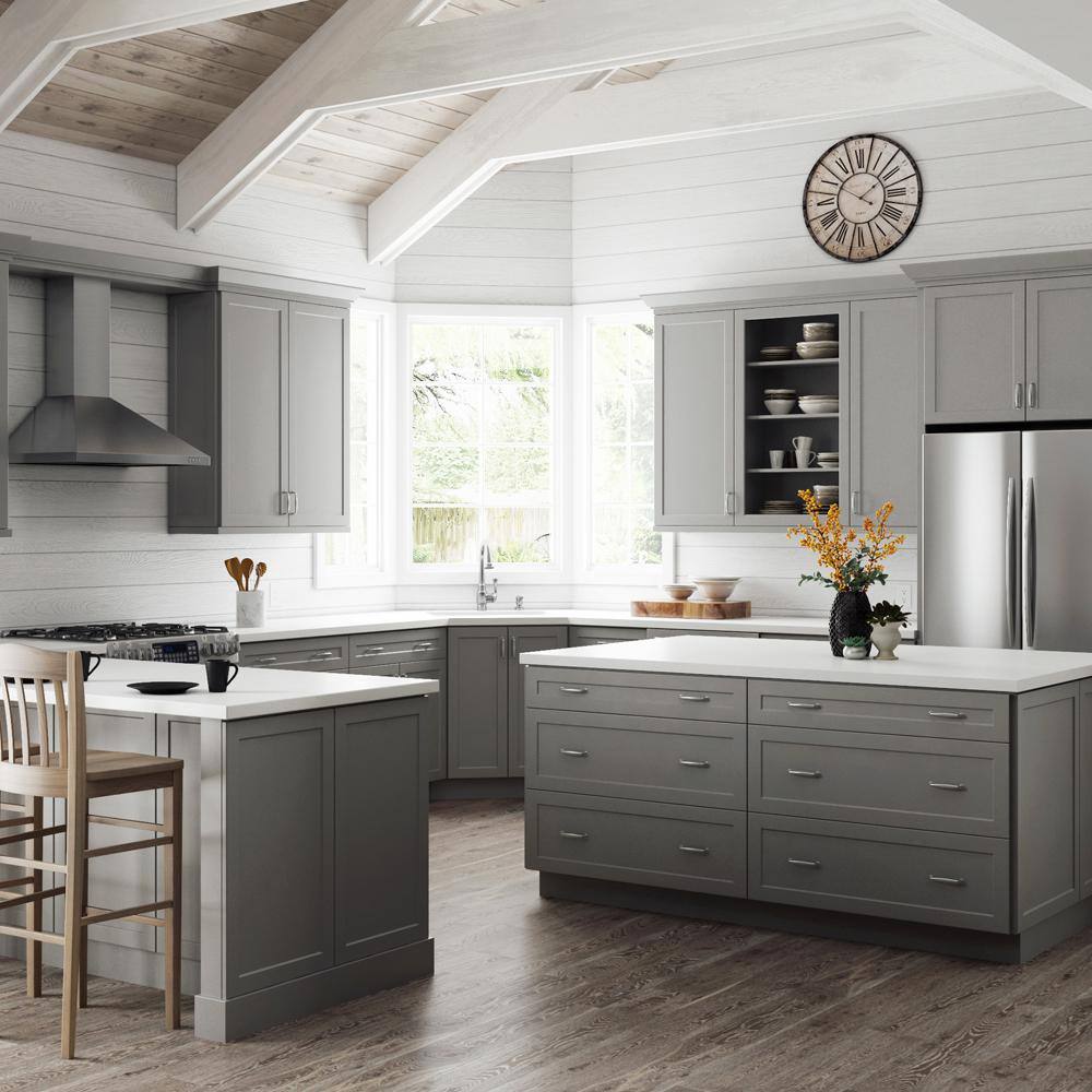 Hampton Bay Designer Series Melvern Assembled 36x34.5x23.75 in. Base Kitchen Cabinet in Heron Gray B36-MLGR