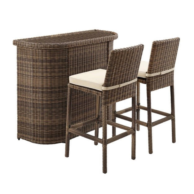 Bradenton 3pc Outdoor Wicker Bar Set Sand Crosley