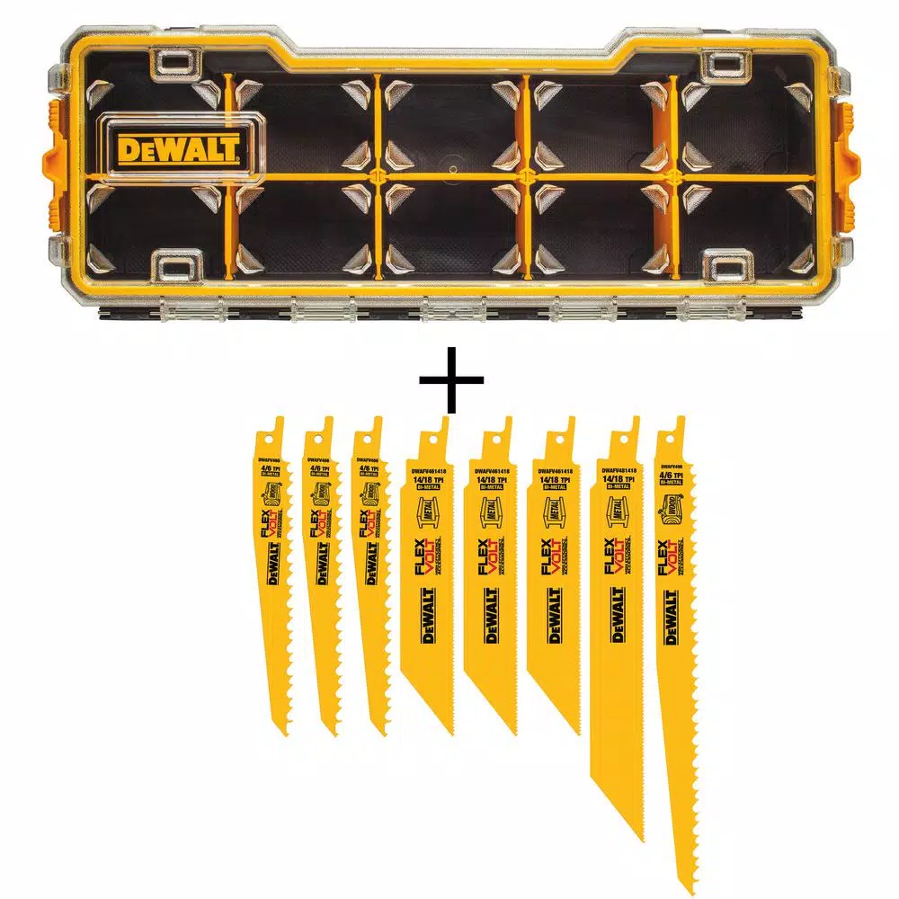 DEWALT FLEXVOLT Bi-Metal Reciprocating Saw Blade Set (8-Piece) with10-Compartment Pro Small Parts Organizers and#8211; XDC Depot