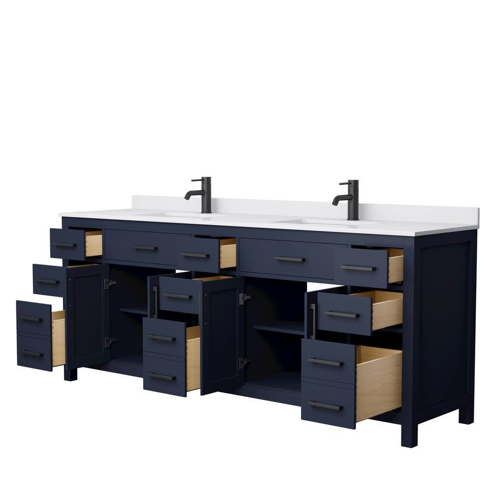 Wyndham Collection Beckett 84 in. W x 22 in. D x 35 in. H Double Sink Bathroom Vanity in Dark Blue with White Cultured Marble Top WCG242484DBBWCUNSMXX