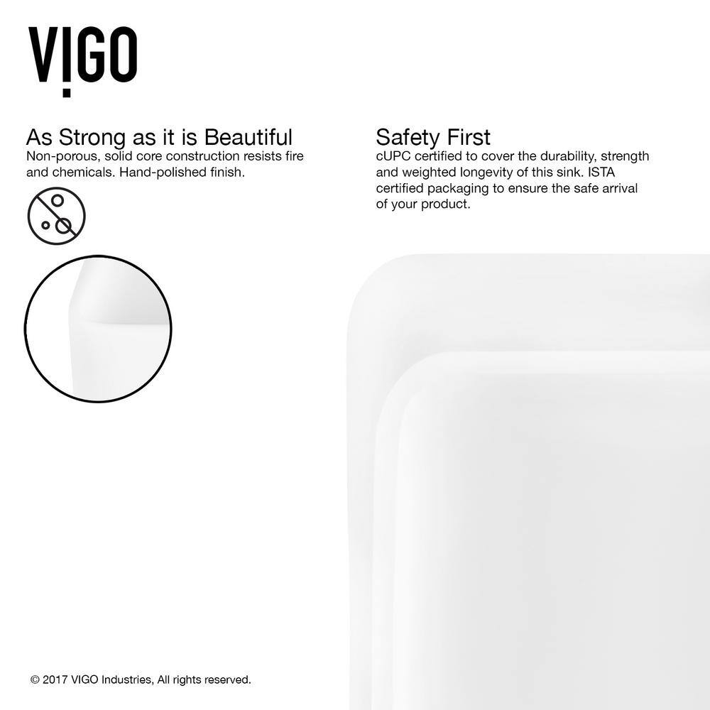 VIGO Amaryllis Modern White Matte Stone 20 in. L x 14 in. W x 7 in. H Rectangular Vessel Bathroom Sink VG04005