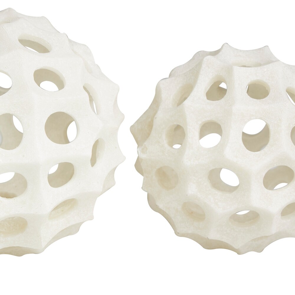 Cream Polystone Orb Abstract Sculpture (Set of 2)