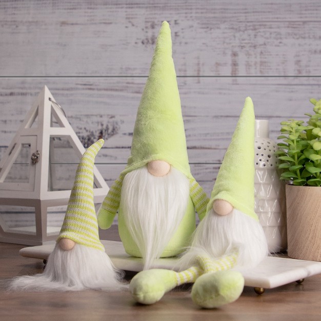 Lime Green And White Striped Hat Spring Gnome