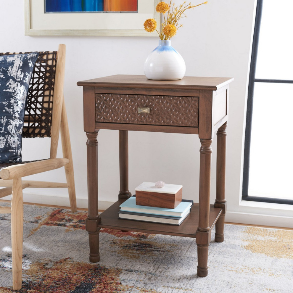 Dalton One Drawer Accent Table Brown   Traditional   Side Tables And End Tables   by AED Luxury Home Decor  Houzz