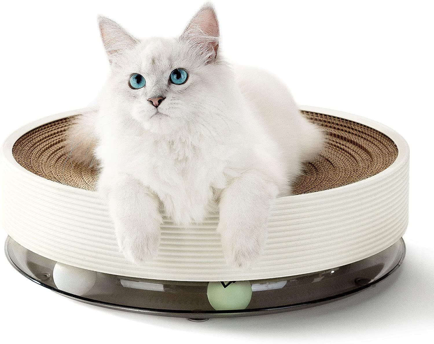 Sontory Pets 3-in-1 Scratch and Roll Scratcher Round Cat Scratcher Cardboard Toy and Bed