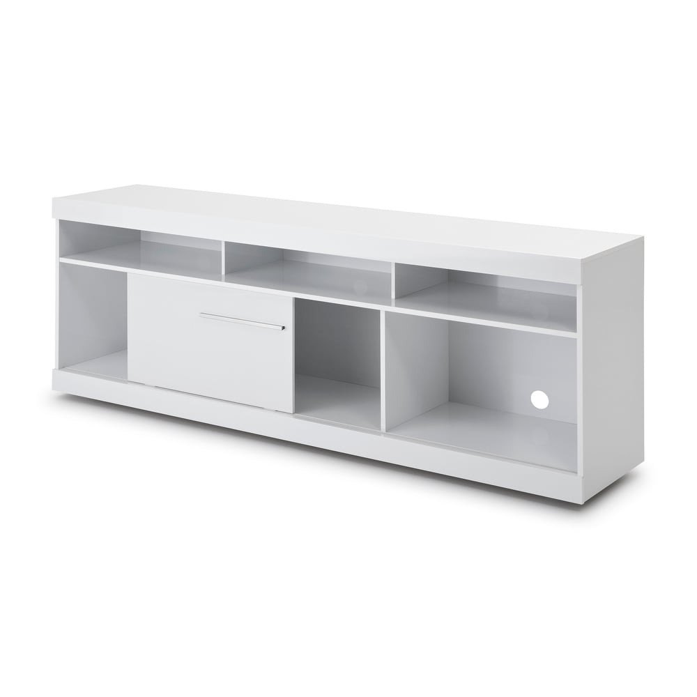 71 Inch Wooden TV Stand with Open Compartments and Sliding Door  White