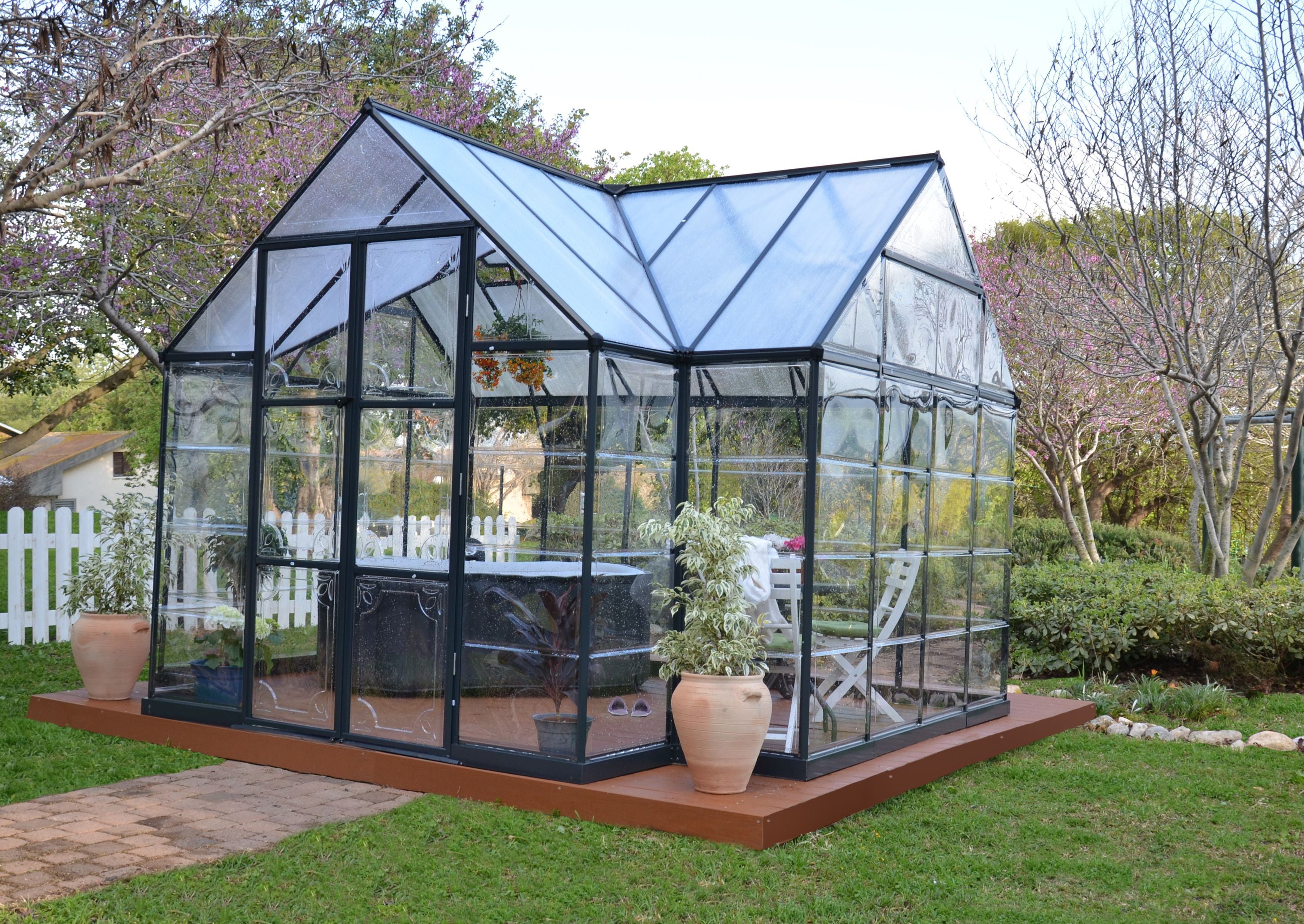 Palram - Canopia Chalet Four Season - 12' x 10' - Walk-In Hobby Greenhouse - Charcoal Gray - with 2 Roof Vents