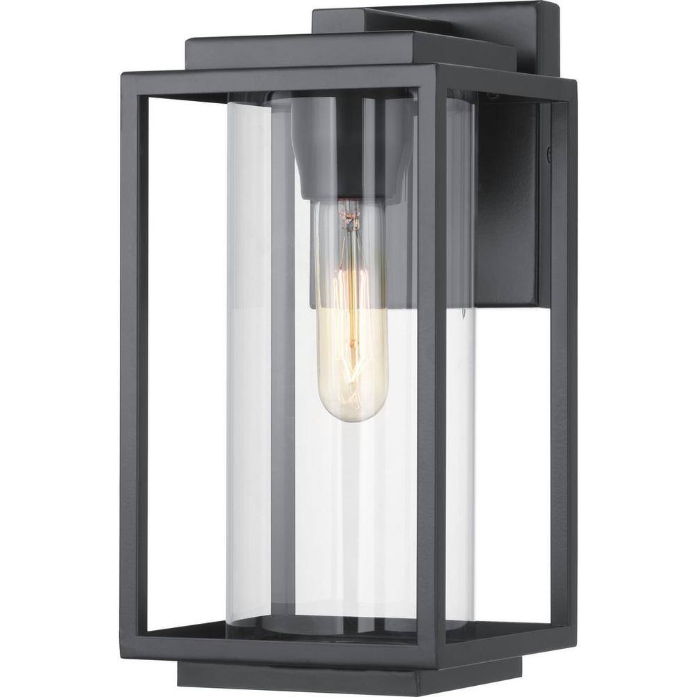 Progress Lighting Macstreet 12 in. 1-Light Matte Black Modern Outdoor Wall Lantern with Clear Glass P560221-031