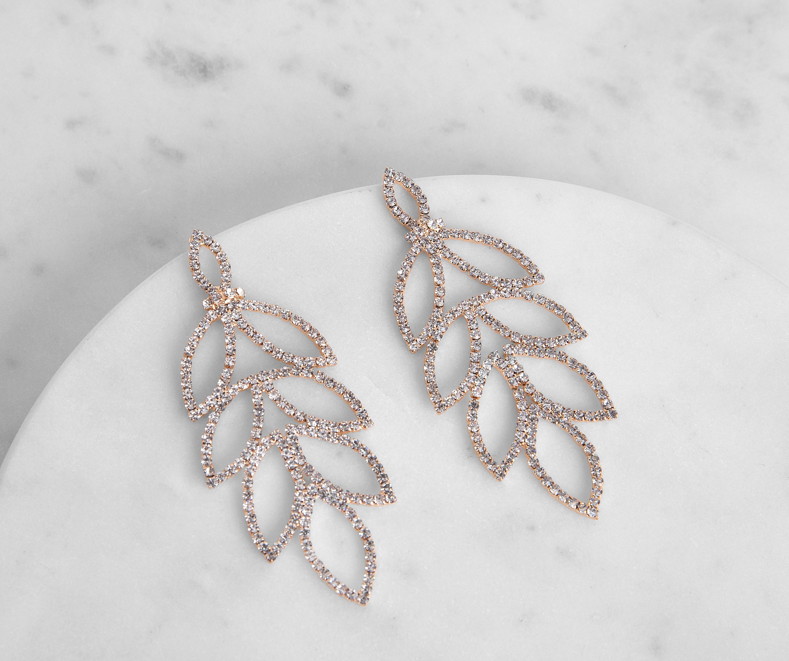 Rhinestone Leaf Duster Earrings