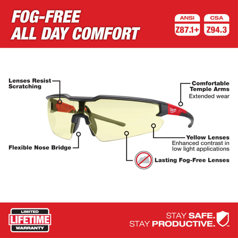 MW Safety Glasses - Yellow Fog-Free Lenses 48-73-2102 from MW