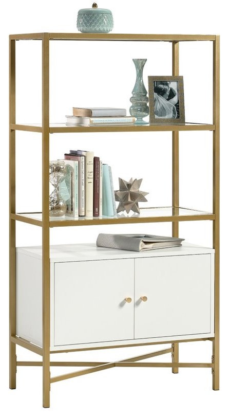 Sauder Harper Heights 3 Glass Shelf Bookcase in White and Gold   Contemporary   Bookcases   by Homesquare  Houzz