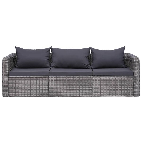 3 Piece Patio Sofa Set with Cushions Gray Poly Rattan - Overstock - 36232056