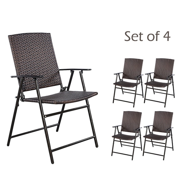 4 PCS Folding Patio Chair Set Outdoor Portable Wicker Chair