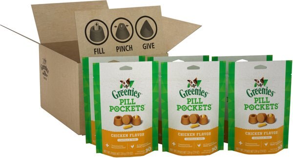 Greenies Pill Pockets Canine Chicken Flavor Dog Treats， Capsule Size