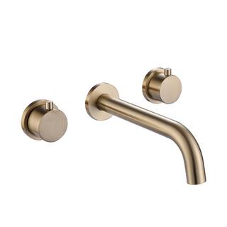 Hlihome Double Handle Wall Mounted Faucet with Valve in Brushed Gold RBDK-0682-BG