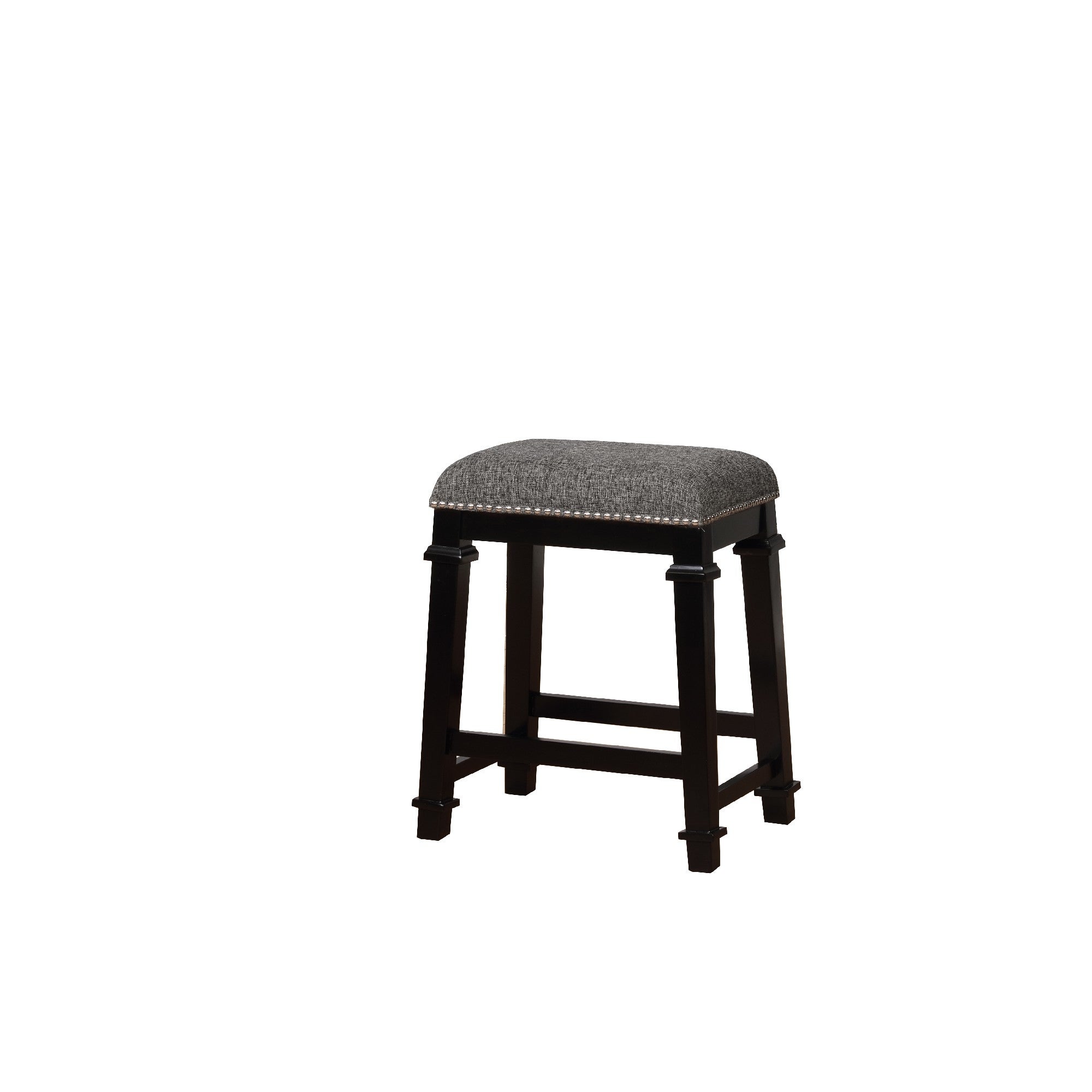 Transitional Wooden Counter Stool with Nailhead Trims， Black and Gray