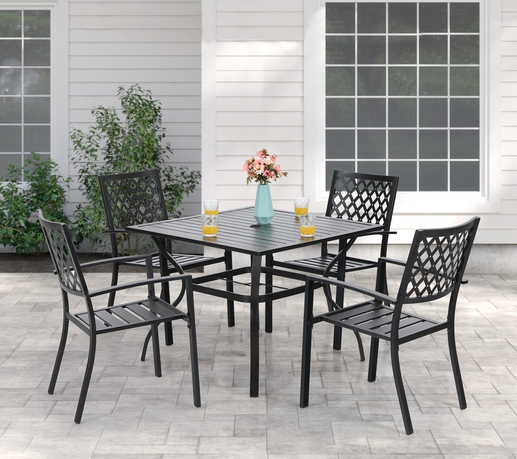 Sophia & William Outdoor Patio Metal Dining Chairs Set of 4, Black