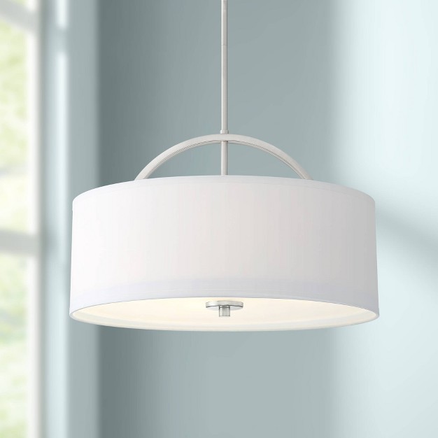 Wide Modern White Linen Shade Fixture For Dining Room House Kitchen