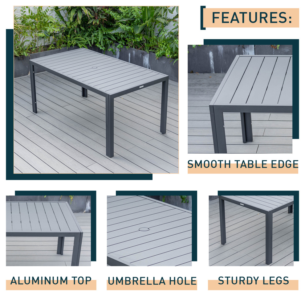 LeisureMod Chelsea 63″ Rectangular Outdoor Aluminum Dining Table   Midcentury   Outdoor Dining Tables   by LeisureMod  Houzz