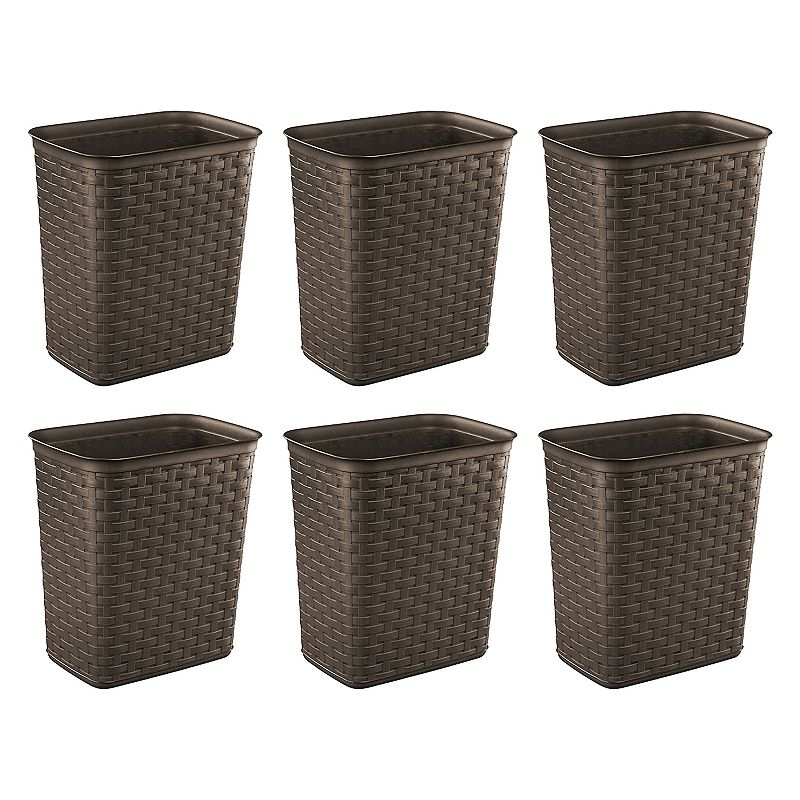 Sterilite Weave 3.4 Gallon Plastic Home/Office Wastebasket Trash Can (6 Pack)