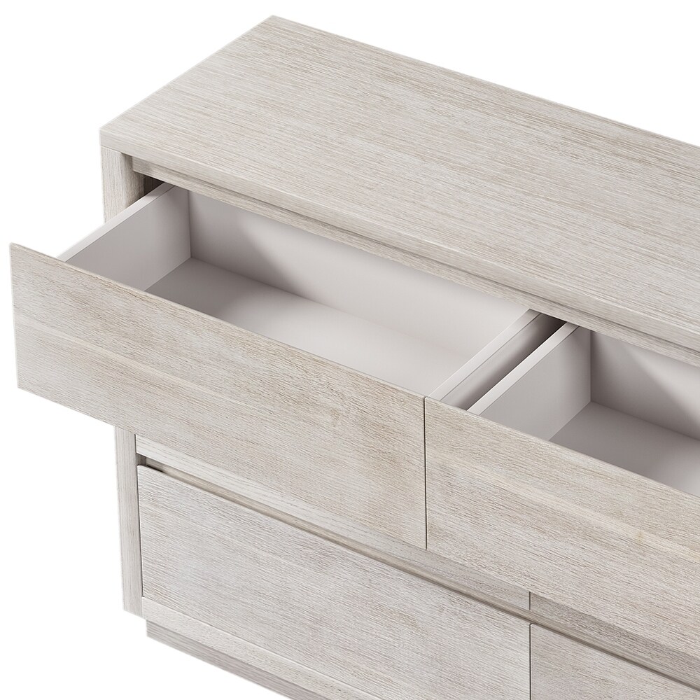 Stone White Wood Veneer 6 Drawer Dresser for Bedroom  Handle Free Drawers with Metal Runners