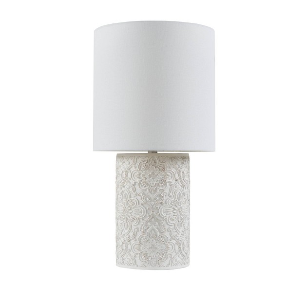 Ashbourne Embossed Floral Resin Table Lamp includes Led Light Bulb Ivory Hampton Hill