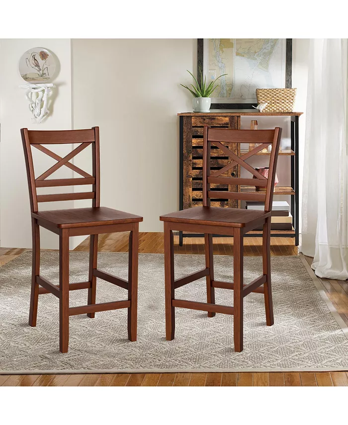 Costway Set of 2 Bar Stools 24'' Counter Height Chairs Walnut