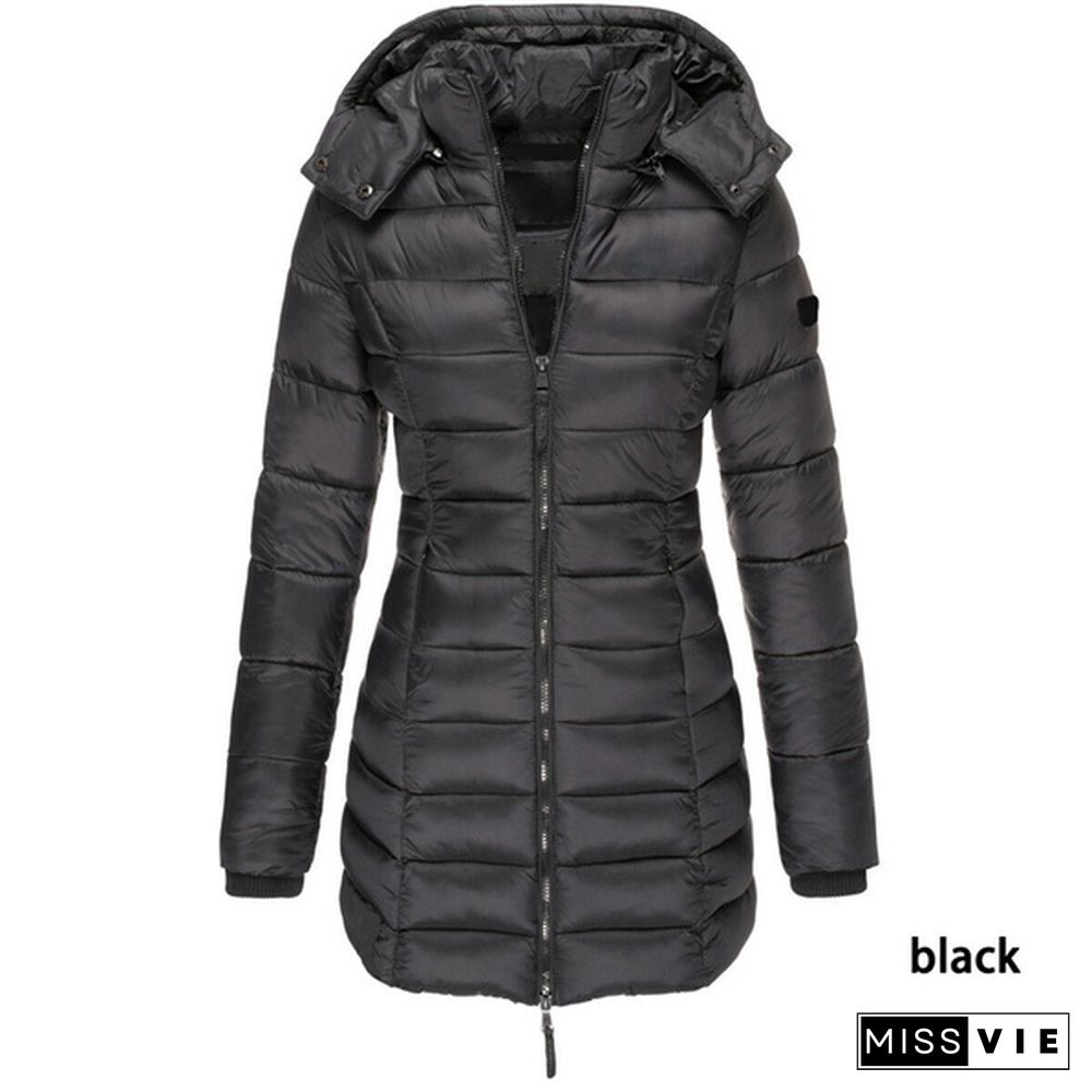 New  Winter Long Down Jacket Women's Thick Warm Hooded Cotton Padded Down Jacket Coat