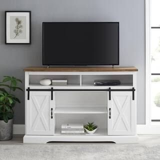 Walker Edison Furniture Company 52 in. White Reclaimed Barnwood TV Stand with storage Doors (Max tv size 58 in.) HD8400