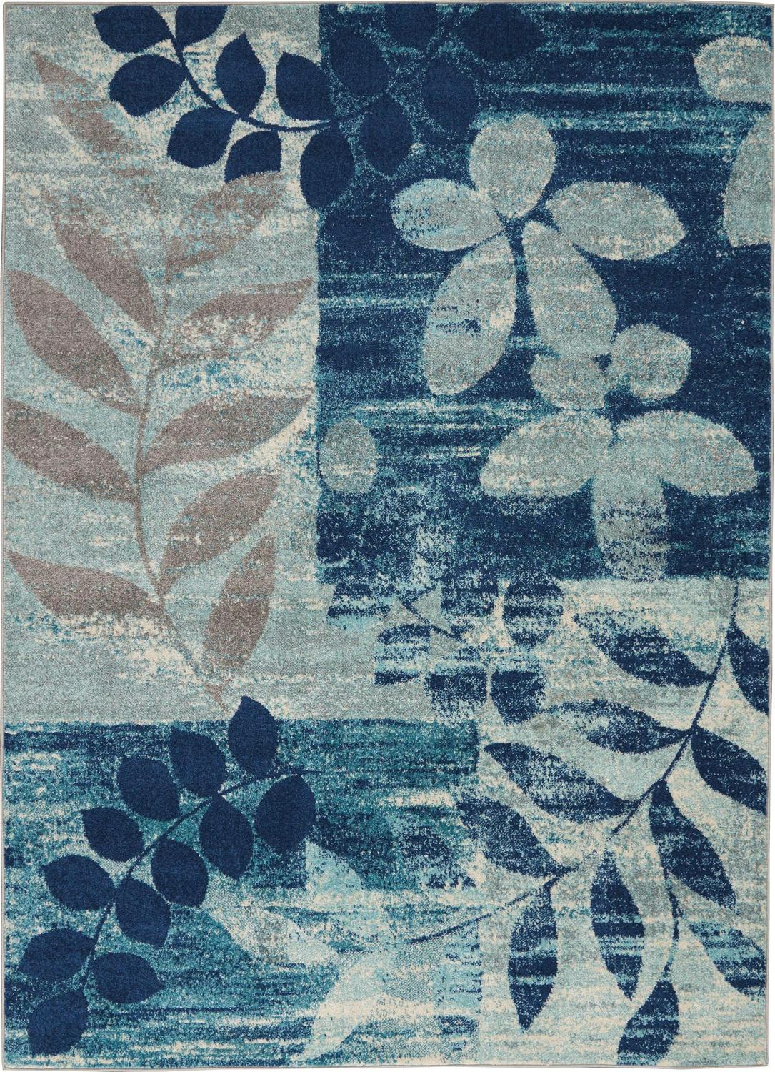 Serene Modern Botanical Navy/Light Blue 53 x 73 Area Rug， (5and#8242; x 7and#8242;)