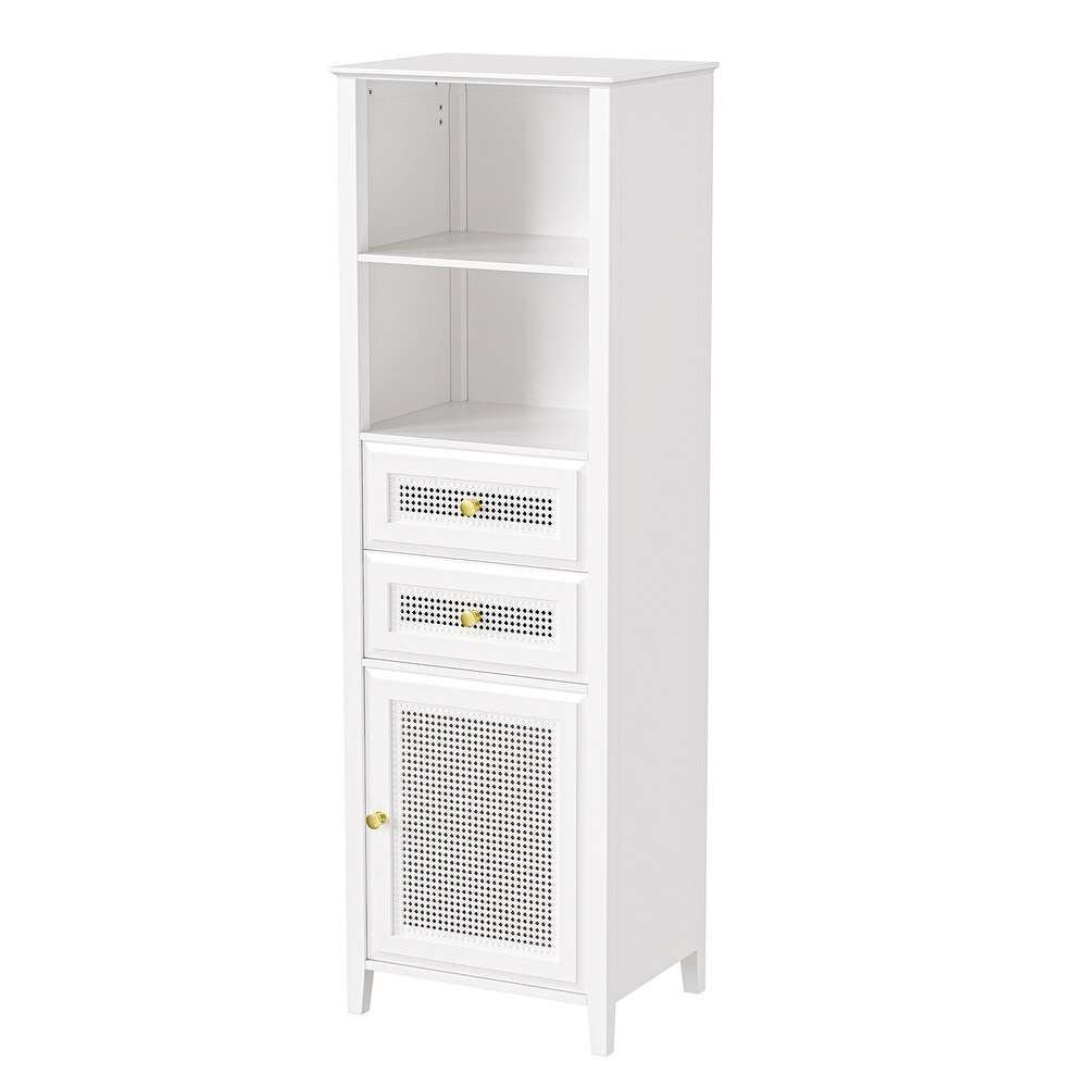 Tall Cabinet with Rattan Door Mid Century Modern Tower Cabinet Up to 63\