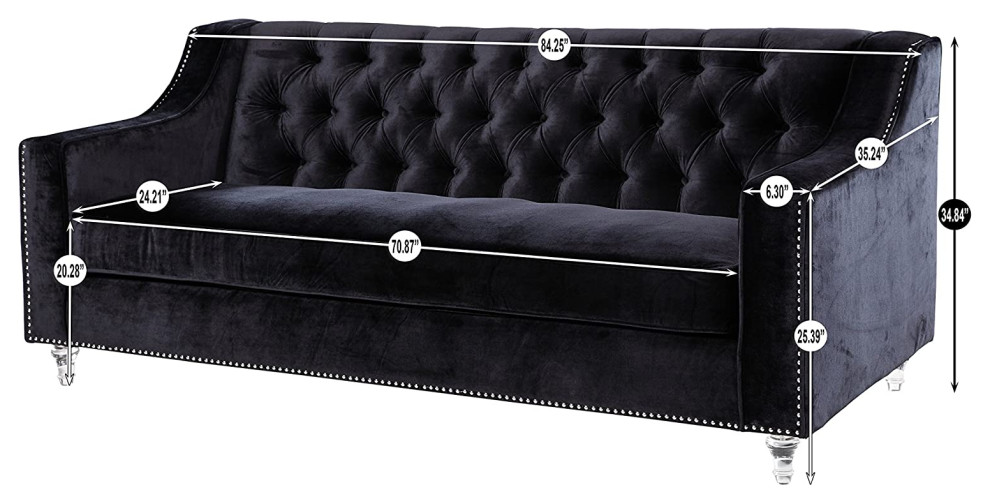 Contemporary Sofa  Velvet Seat With Button Tufted Back  ampSwoop Arms  Black   Contemporary   Sofas   by Decor Love  Houzz