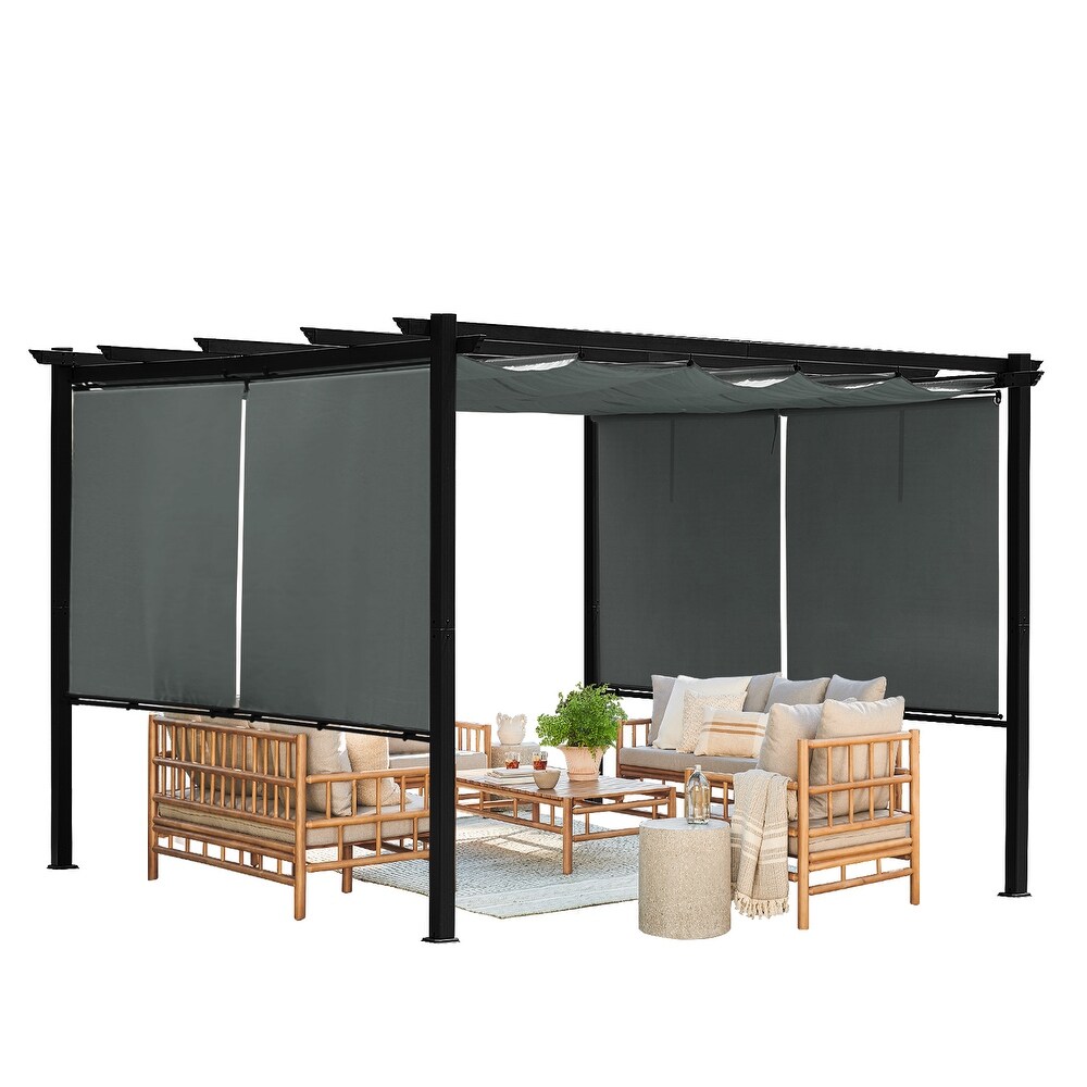 Aoodor Outdoor Pergola with Retractable Canopy  Aluminum Frame  Gray