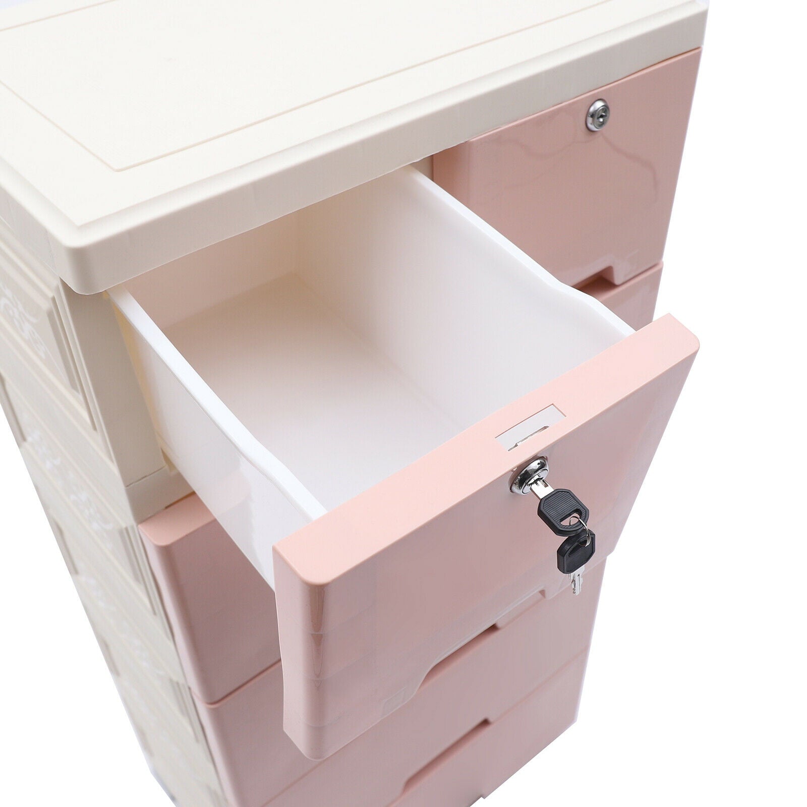 OUKANING Plastic Chest of Drawers 6 Drawer Dresser Bedroom Nightstand Storage Cabinet Pink Store clothes for Bedroom Living Room