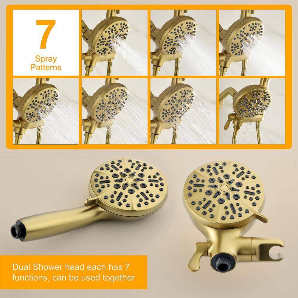 Satico Single-Handle 7-Spray Patterns with 1.75 GPM 4.72 in. Wall Mount Handheld Shower Head in Brushed Gold (Valve Included) SC014BDA