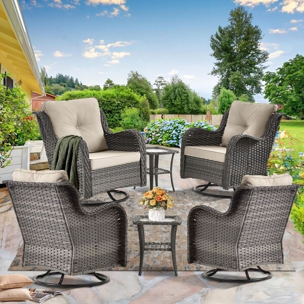 Wicker Patio Furniture Conversation Set with High Back Swivel Chairs and Storage Ottomans，Cushions Included🎃