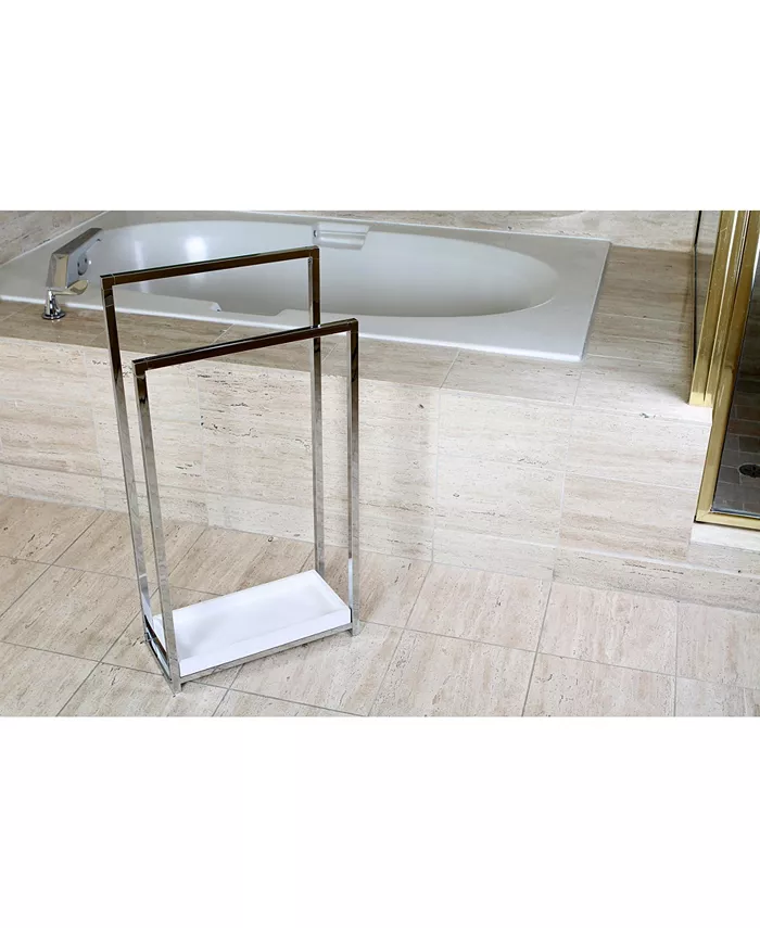 Kingston Brass Pedestal 2-Tier Steel Construction Towel Rack with Wooden Case