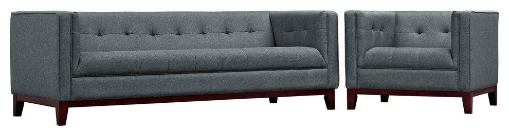 Modern Contemporary Urban Living Sofa 2 Piece Set  Navy Blue  Fabric   Midcentury   Living Room Furniture Sets   by House Bound  Houzz